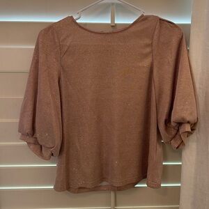 Ontwelft Pink Shimmer Blouse Puff Sleeves